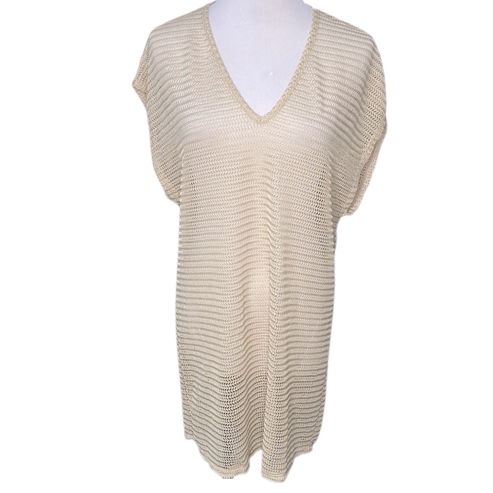 Jordan Taylor Cream Cap Sleeve Open Weave V-Neck Swim Beach Coverup